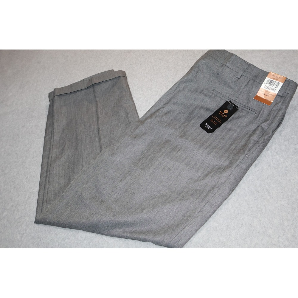 Haggar Suit Up System Mens 44x32 Gray Pleated Cuffed Stretch Dress Pants NEW